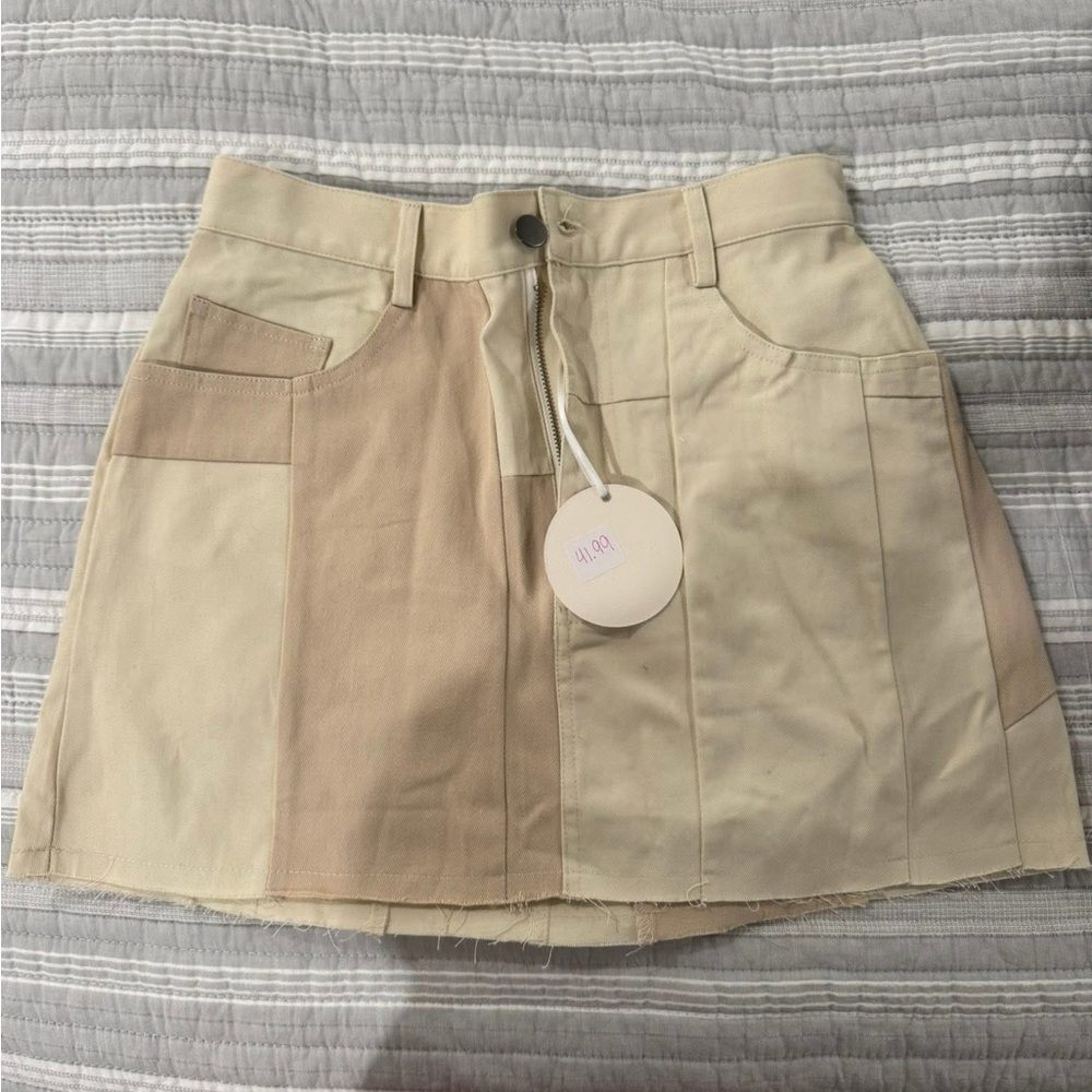 Stylish Tan Patchwork Skirt boutique
